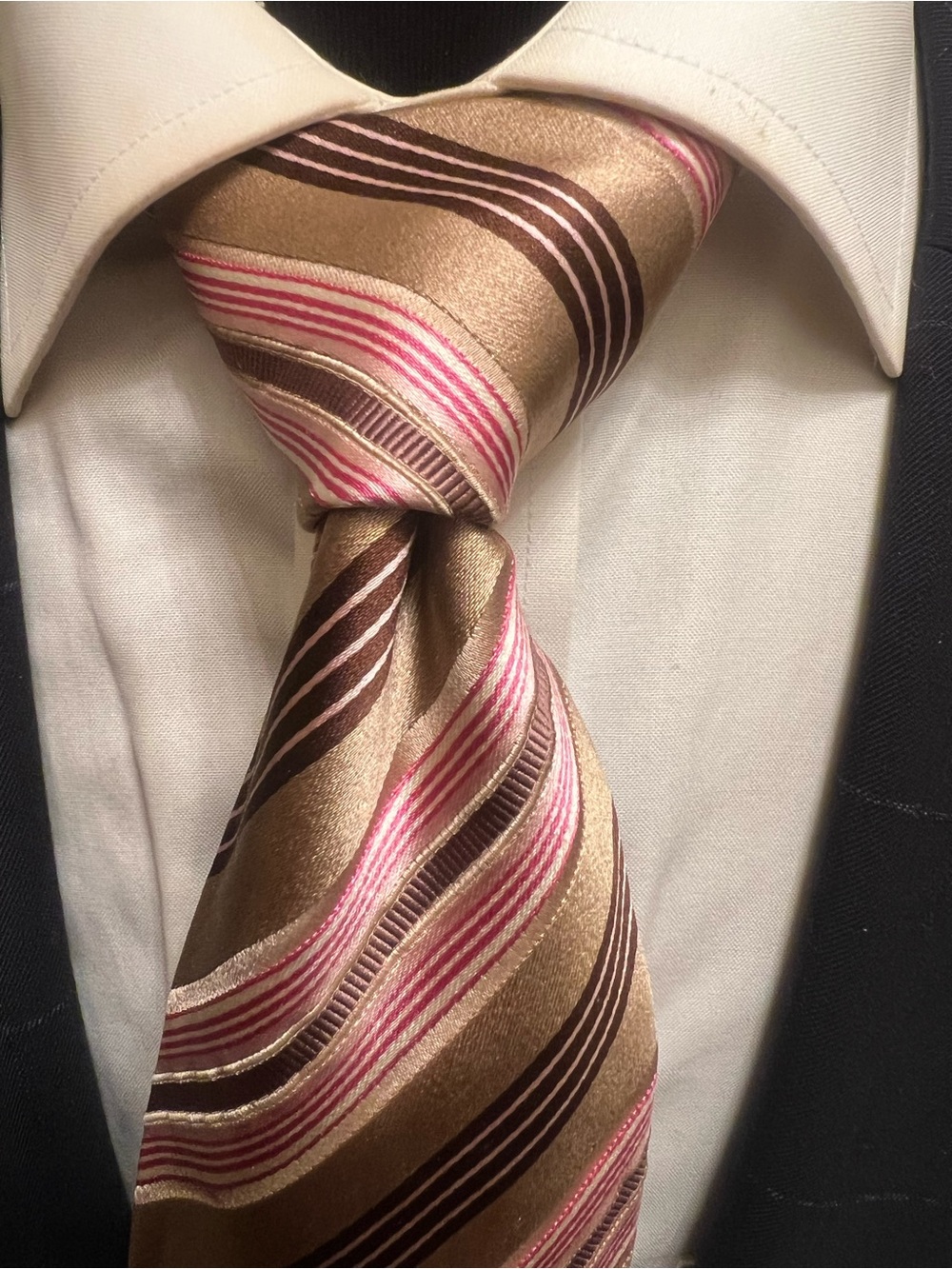 ERMENEGILDA ZEGNA Striped Brown and Pink Silk Tie - Classic